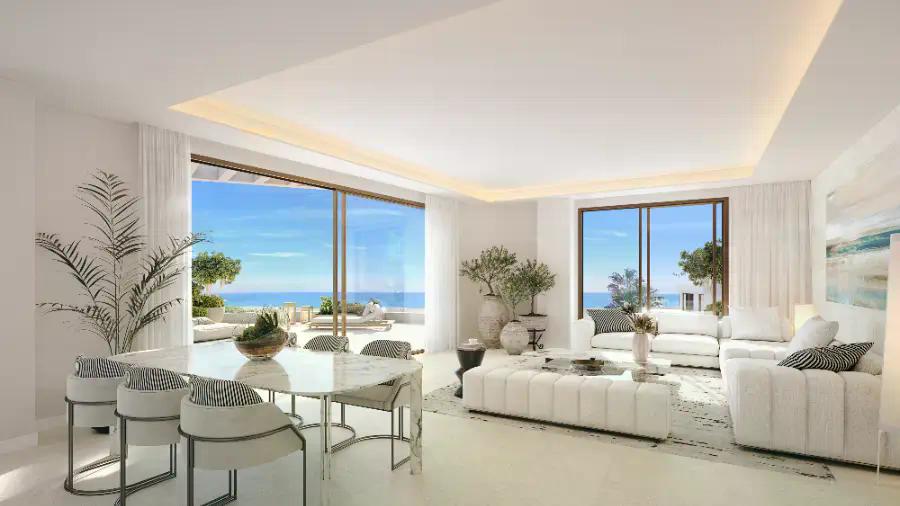 Penthouse living room with panoramic sea view