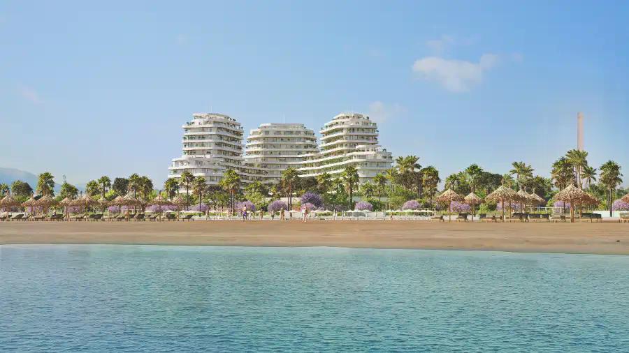 Beachfront luxury apartments in Málaga viewed from the sea